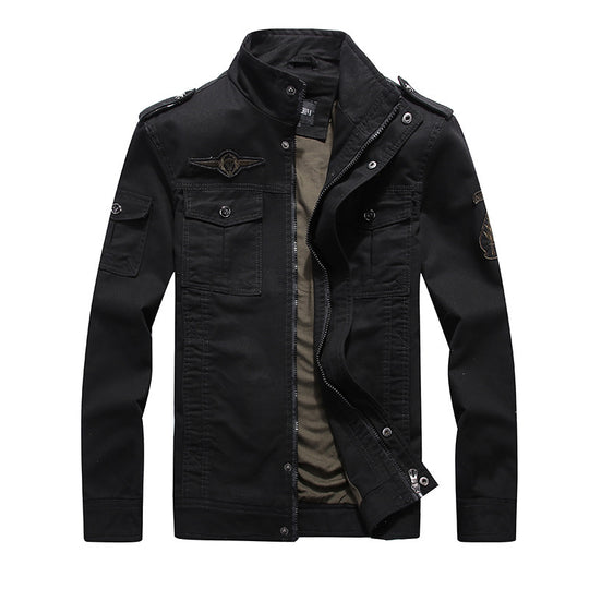 Herren leichter Canvas-Militärblouson mit Stehkragen, Schulterklappen und Mehrfach‑Pattentaschen Nord Taschen