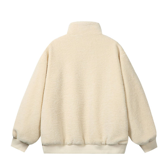 Unisex Sherpa‑Fleecejacke im Boxy‑Cut mit Stehkragen, Blockstreifen und Stickdetails Nord Taschen