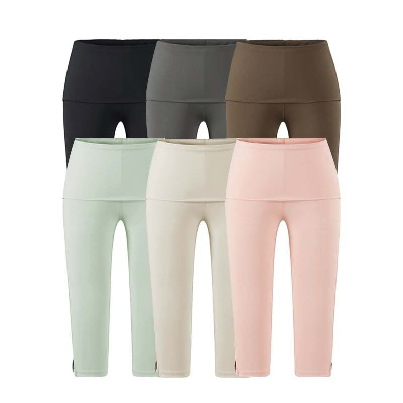 Damen Capri-Leggings mit hohem Umschlagbund, Shaping-Effekt und seitlichem Bein-Schlitz Nord Taschen