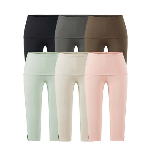 Damen Capri-Leggings mit hohem Umschlagbund, Shaping-Effekt und seitlichem Bein-Schlitz Nord Taschen