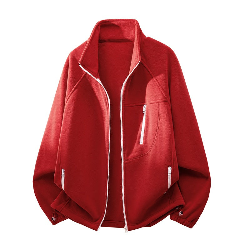 Unisex Leichte Fleecejacke mit Stehkragen, Raglanärmeln und multiplen Reißverschlusstaschen Nord Taschen