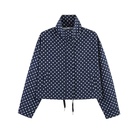 Damen Gepunktete Kurzjacke mit Stehkragen, verdeckter Frontleiste und Kordelzug Nord Taschen