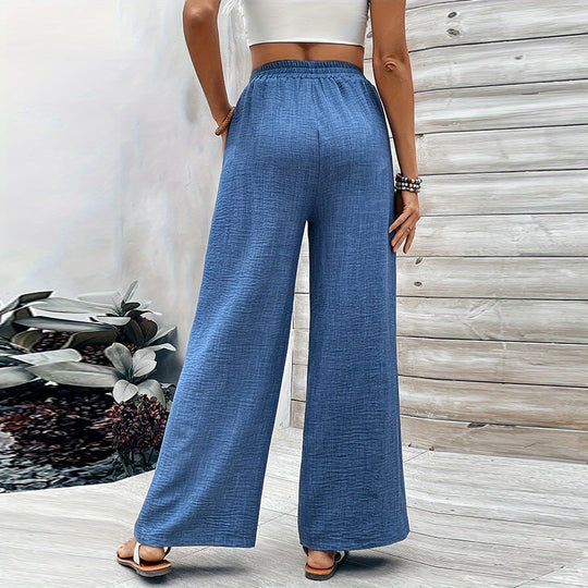 Damen Weit geschnittene Baumwollhose mit elastischem Bund Nord Taschen