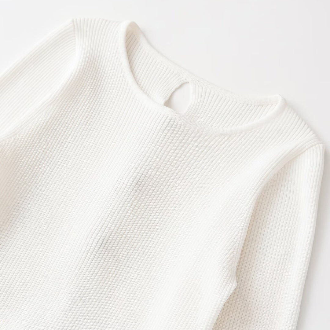 Damen Kurzgeschnittenes Geripptes Feinstrick-Longsleeve mit Tunnelzug Nord Taschen