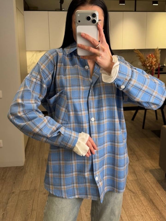 Damen Kariertes Flanell-Overshirt mit Hemdblusenkragen, Relaxed-Fit und aufgesetzter Brusttasche Nord Taschen