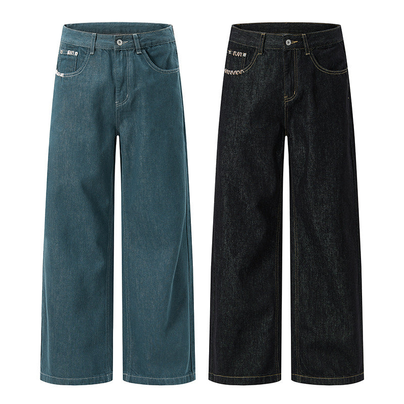 Herren Extraweite Denim-Baggyhose mit verlängertem Saum und tiefem Schritt Nord Taschen