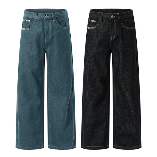 Herren Extraweite Denim-Baggyhose mit verlängertem Saum und tiefem Schritt Nord Taschen