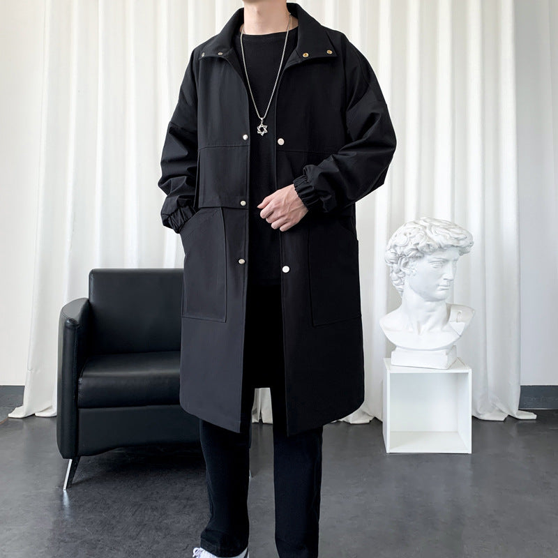 Herren Langer Oversize Utility Mantel mit zweistufiger Front, Druckknopfverschluss und großen Pattentaschen Nord Taschen
