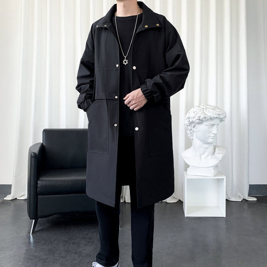 Herren Langer Oversize Utility Mantel mit zweistufiger Front, Druckknopfverschluss und großen Pattentaschen Nord Taschen