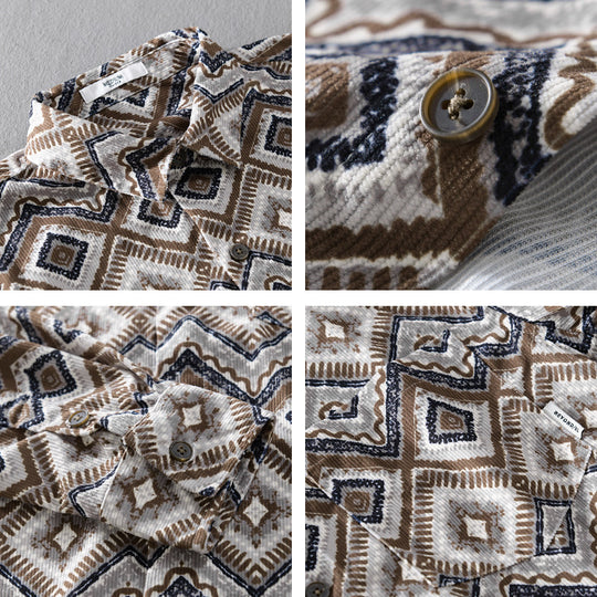 Herren Gemustertes Overshirt im Relaxed-Fit mit geometrischem Diamantprint und Brusttasche Nord Taschen