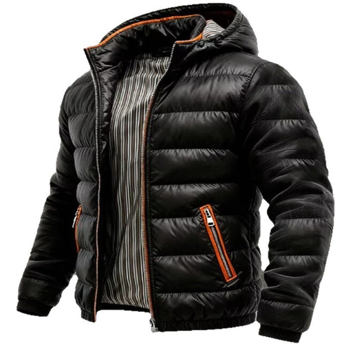 Herren Glänzende gesteppte Kapuzenjacke mit Thermo-Polsterung und gestreiftem Innenfutter Nord Taschen