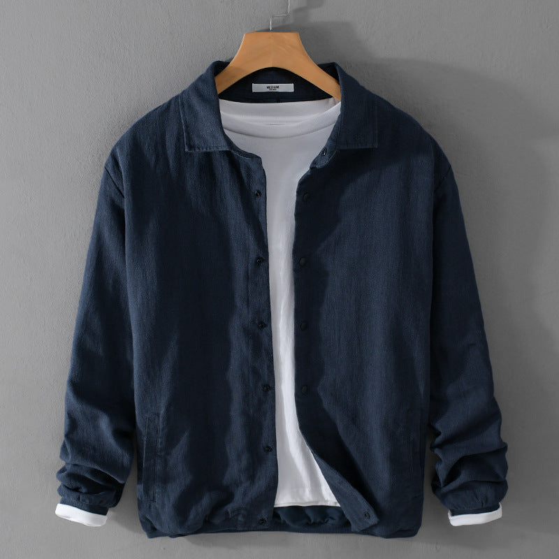 Herren Leichte Leinenjacke mit Hemdkragen, Relaxed Fit und Druckknopfleiste Nord Taschen
