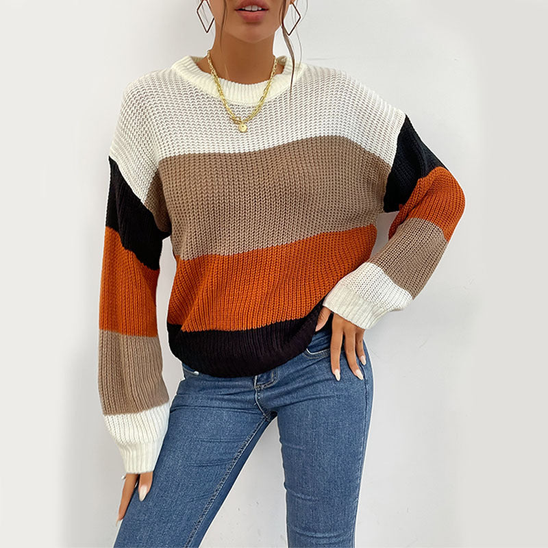 Damen Lässiger Strickpullover mit Farbblock Nord Taschen