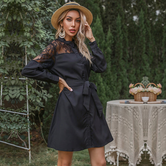 Damen Elegantes Hemdkleid mit Spitzenärmeln Nord Taschen
