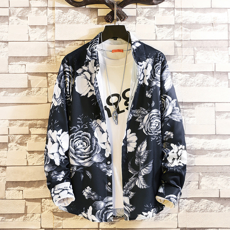 Herren langärmliges Hemd mit offenem Reverskragen, kontrastivem Blumenprint und lässiger Regular-Fit Silhouette Nord Taschen