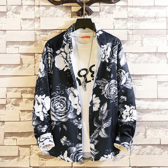 Herren langärmliges Hemd mit offenem Reverskragen, kontrastivem Blumenprint und lässiger Regular-Fit Silhouette Nord Taschen