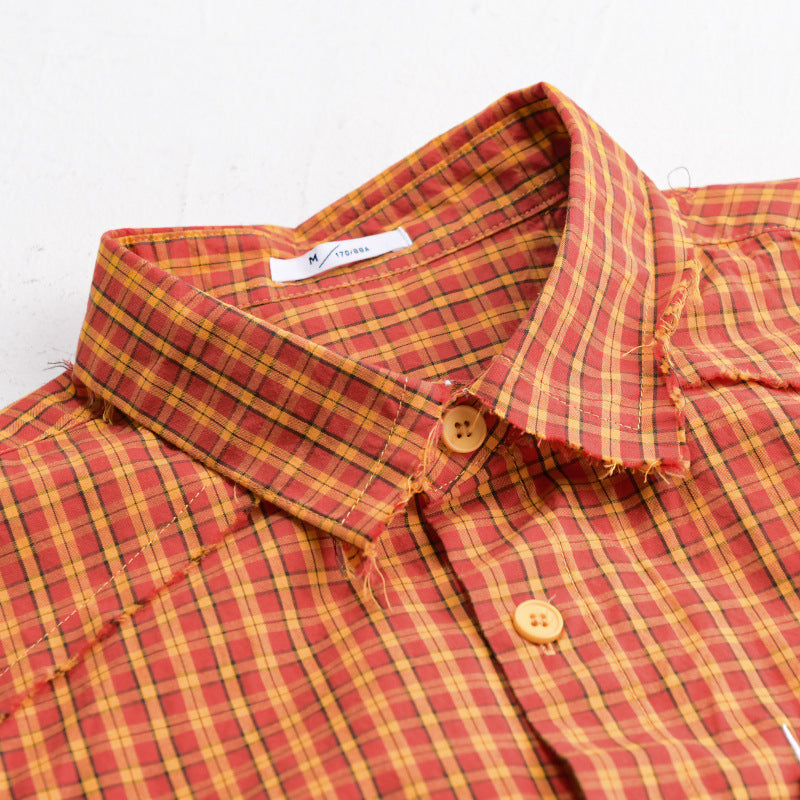 Herren Karo-Overshirt mit fransigem Saum, Brusttasche und Relaxed-Fit Nord Taschen