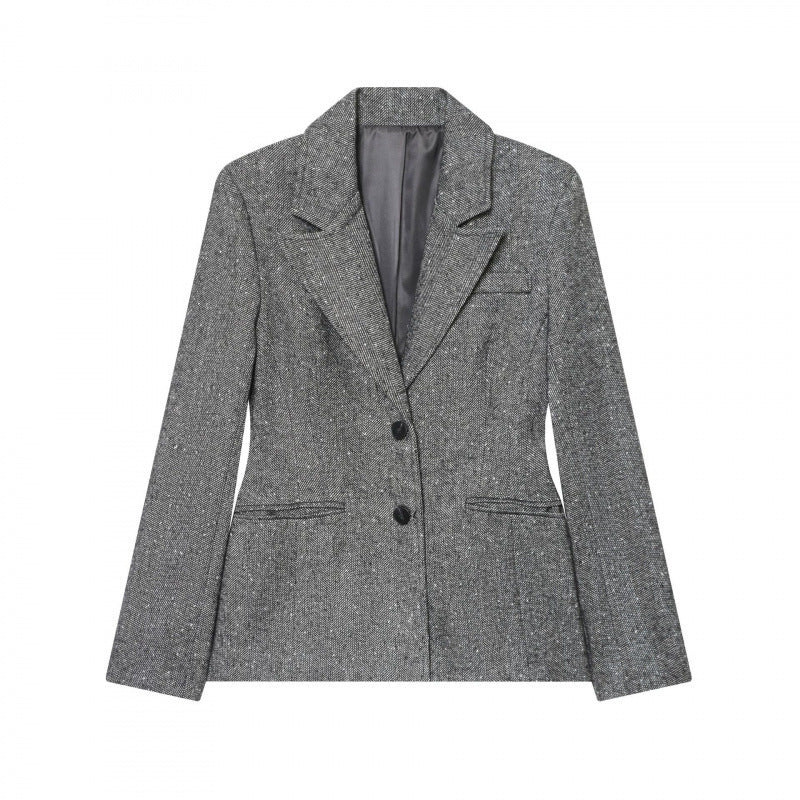 Damen Taillierter Wollmix-Blazer mit Reverskragen und Pattentaschen Nord Taschen