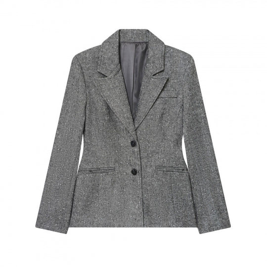 Damen Taillierter Wollmix-Blazer mit Reverskragen und Pattentaschen Nord Taschen