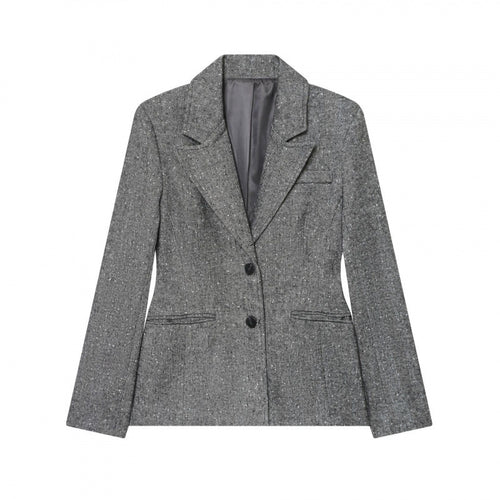 Damen Taillierter Wollmix-Blazer mit Reverskragen und Pattentaschen Nord Taschen