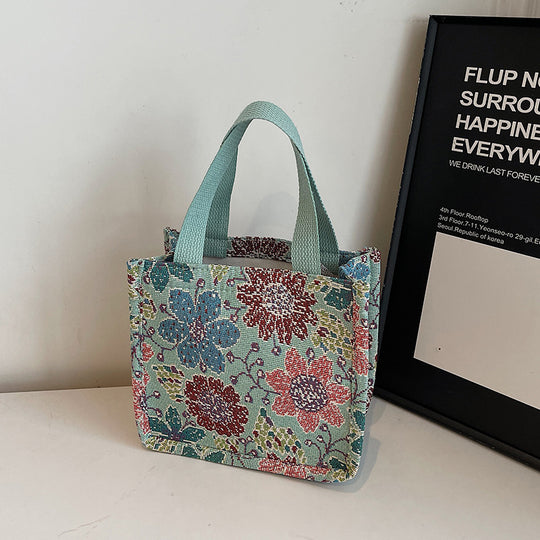 Damen Jute-Tragetasche mit floralem Design und praktischen Griffen Nord Taschen