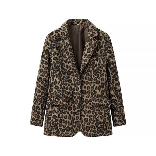 Damen Oversize‑Blazer im Leopardenprint mit Reverskragen und Pattentaschen Nord Taschen