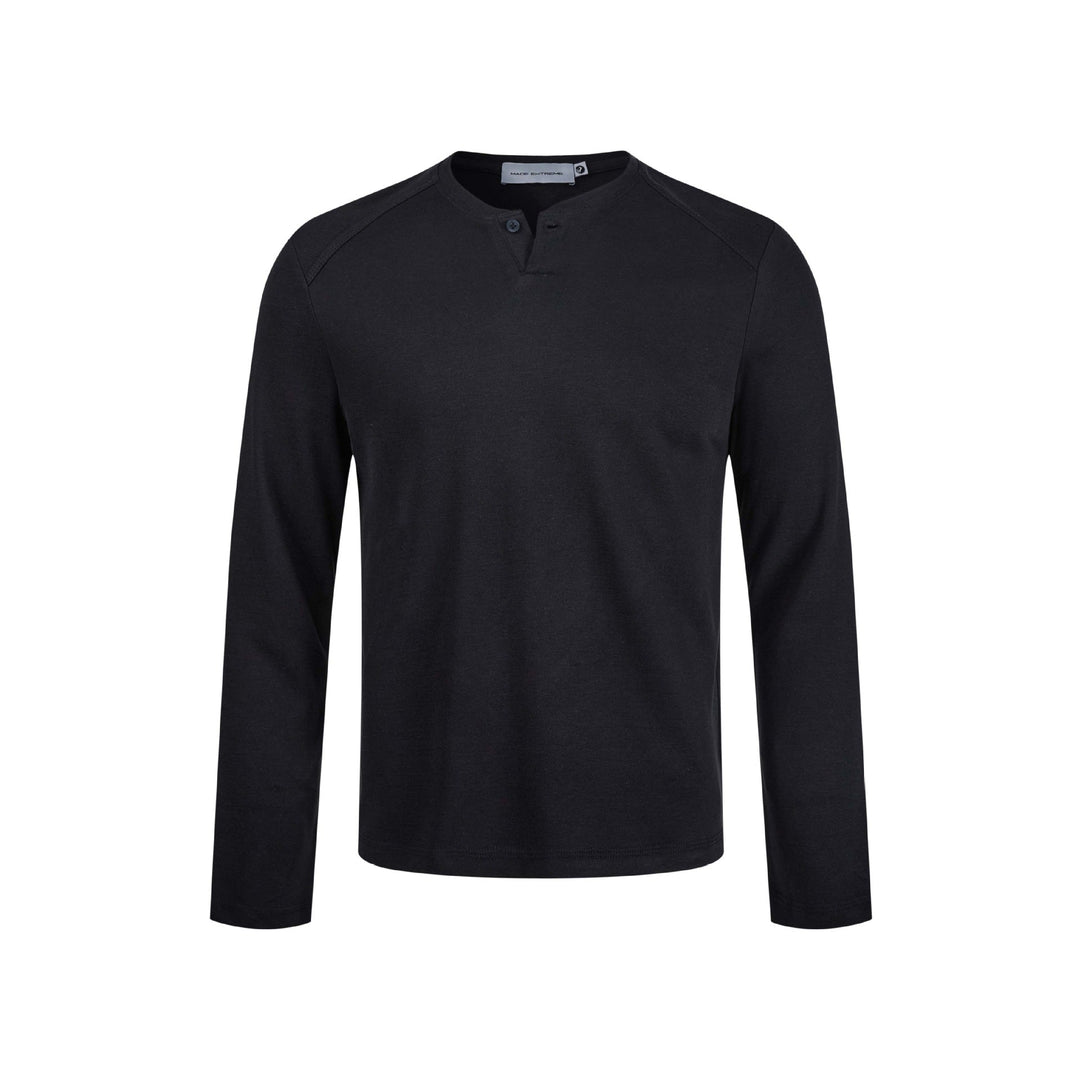 Herren Feines Longsleeve-Henley mit kurzem Knopfverschluss und Raglanärmeln Nord Taschen