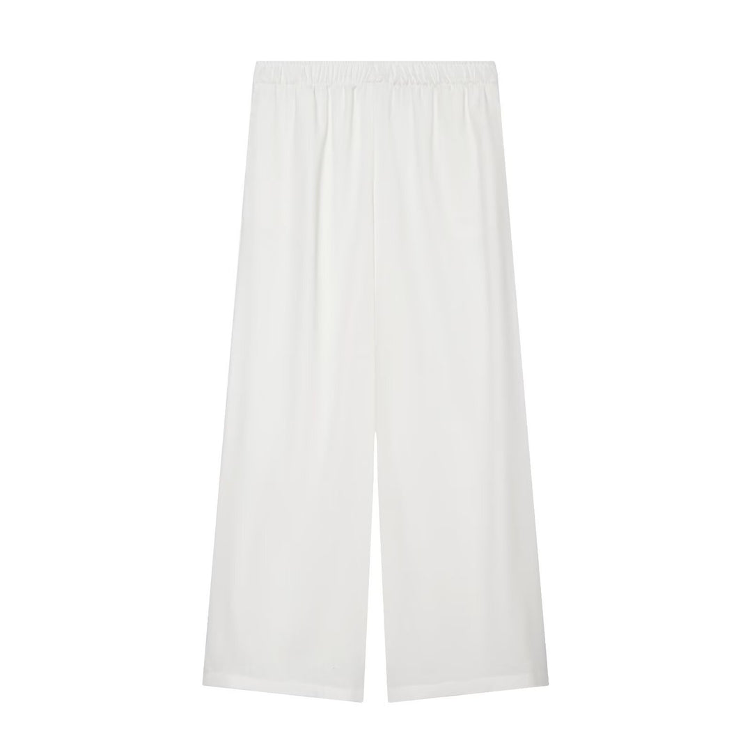Damen Weite Palazzo-Hose mit elastischem Bund und fließendem Leinenmix Nord Taschen