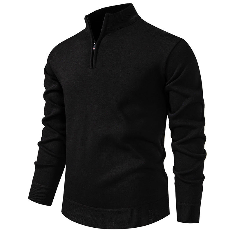 Herren Slim-Fit Feinstrickpullover mit kurzem Reißverschluss, Stehkragen und geripptem Bund Nord Taschen
