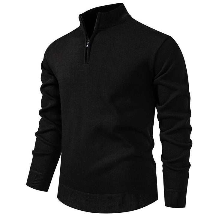 Herren Slim-Fit Feinstrickpullover mit kurzem Reißverschluss, Stehkragen und geripptem Bund Nord Taschen