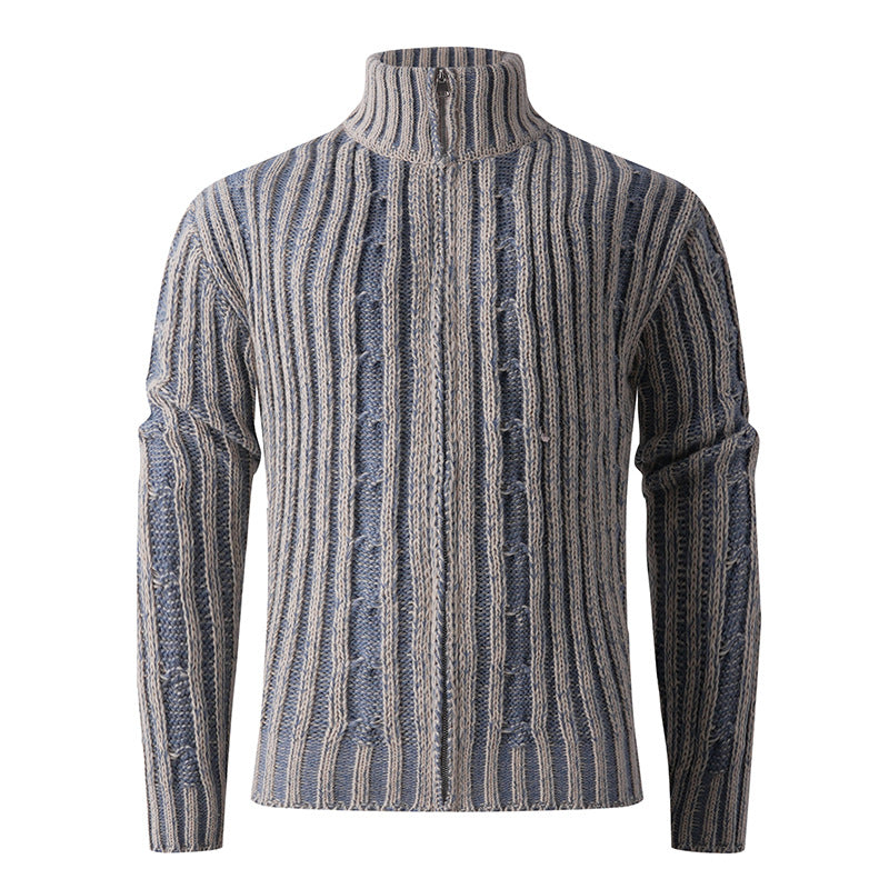 Herren Strickcardigan mit Zopfmuster, Stehkragen und durchgehendem Reißverschluss Nord Taschen