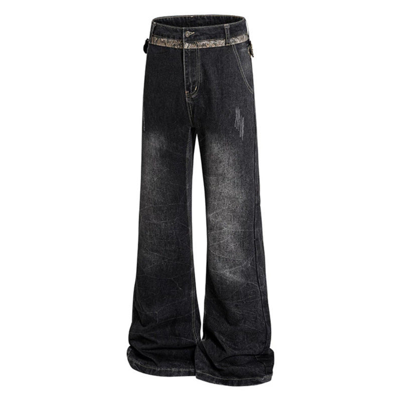 Damen Hochtaillierte Schlagjeans mit verstellbaren Hüftriemen und Vintage‑Waschung Nord Taschen