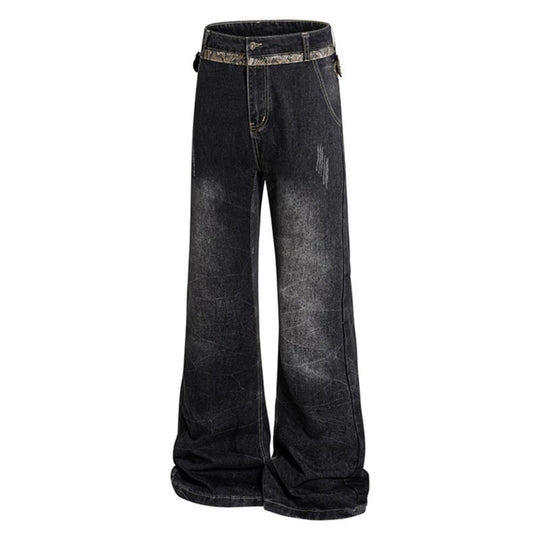 Damen Hochtaillierte Schlagjeans mit verstellbaren Hüftriemen und Vintage‑Waschung Nord Taschen