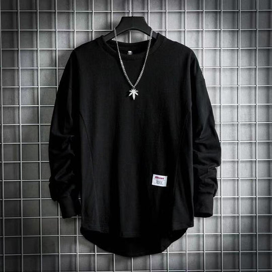 Herren weites Langarm-Sweatshirt mit verlängertem Rückensaum und aufgenähtem Label Nord Taschen
