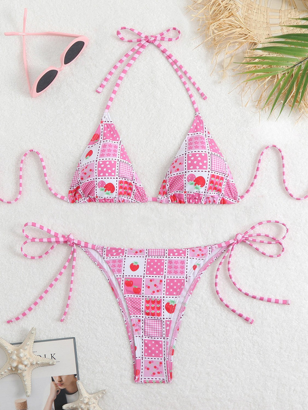 Damen Triangel-Bikini-Set mit verspieltem Blumenmuster und feinen Bindebändern