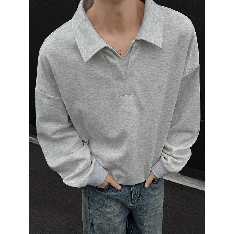 Herren Oversized Polo‑Sweatshirt mit tiefem V‑Ausschnitt, Hemdkragen und gerippten Bündchen Nord Taschen