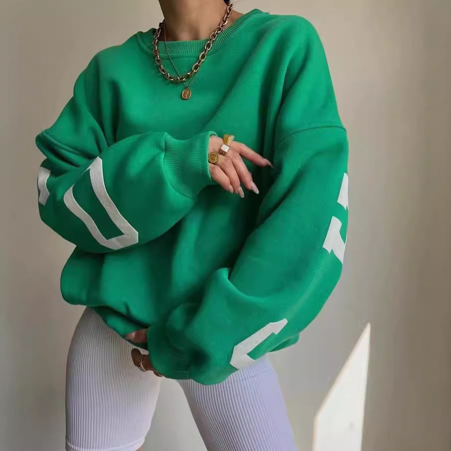 Damen Oversized Sweatshirt mit Blockprint-Ärmeln und weitem Drop-Shoulder-Schnitt Nord Taschen