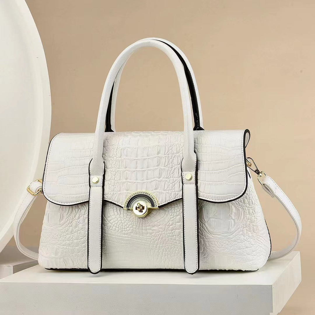 Damen edle Handtasche mit Schlangenlederoptik und klappbarem Überschlag Nord Taschen