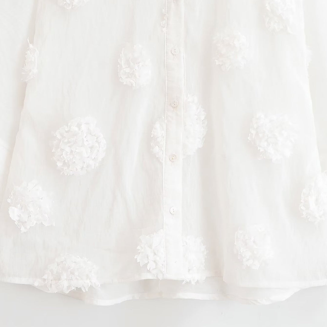 Damen Bluse mit dreiviertelärmeln und dreidimensionalen Blütenapplikationen Nord Taschen