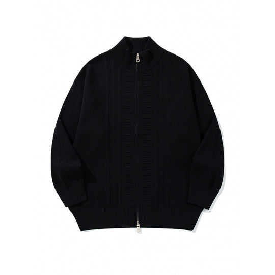 Herren Grobgestrickter Zip-Cardigan mit hohem Kragen und Doppelreißverschluss Nord Taschen