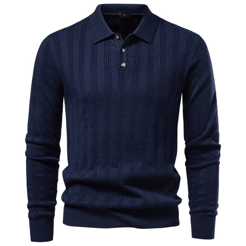 Herren Langarm-Feinstrick-Poloshirt mit Strukturstreifen und geripptem Saum Nord Taschen