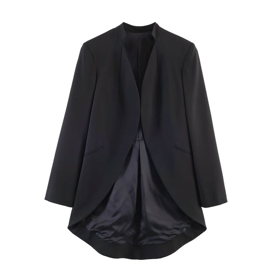 Damen Longline-Blazer mit Vokuhila-Saum und kragenlosem Schnitt Nord Taschen