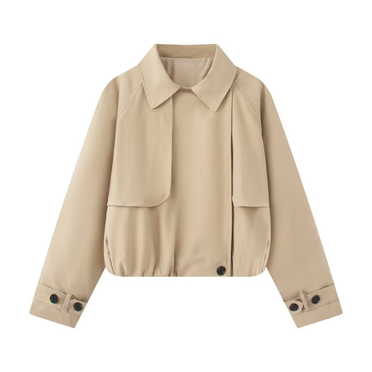Damen Kurzer Trench-Style Blouson mit verdeckter Knopfleiste und Tunnelzugsaum Nord Taschen