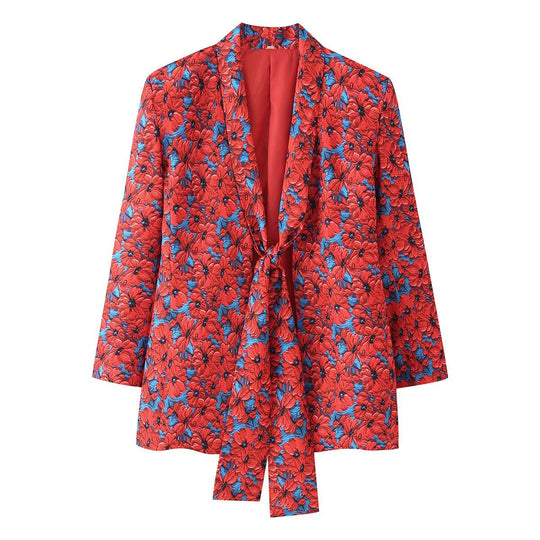 Damen Zweiteiliges Blazer- und Schlaghosenset mit Knotenblende Nord Taschen