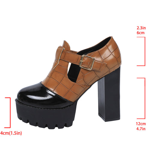Damen Plateau-Pumps mit modischem Krokoprägungs-Design und verstellbarem Riemen