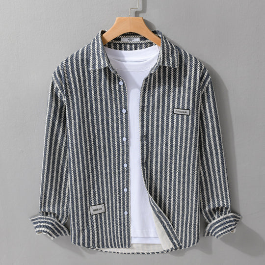 Herren Texturiertes Hemdjacken-Overshirt mit diagonaler Fischgrät-Struktur Nord Taschen