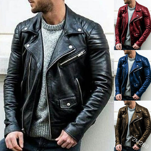 Herren Biker-Lederjacke mit asymmetrischem Reißverschluss und gesteppter Schulterpartie Nord Taschen