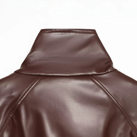 Damen Kurzer Trench‑Blouson in Lederoptik mit Taillengürtel, hohem Stehkragen und doppelter Knopfleiste Nord Taschen