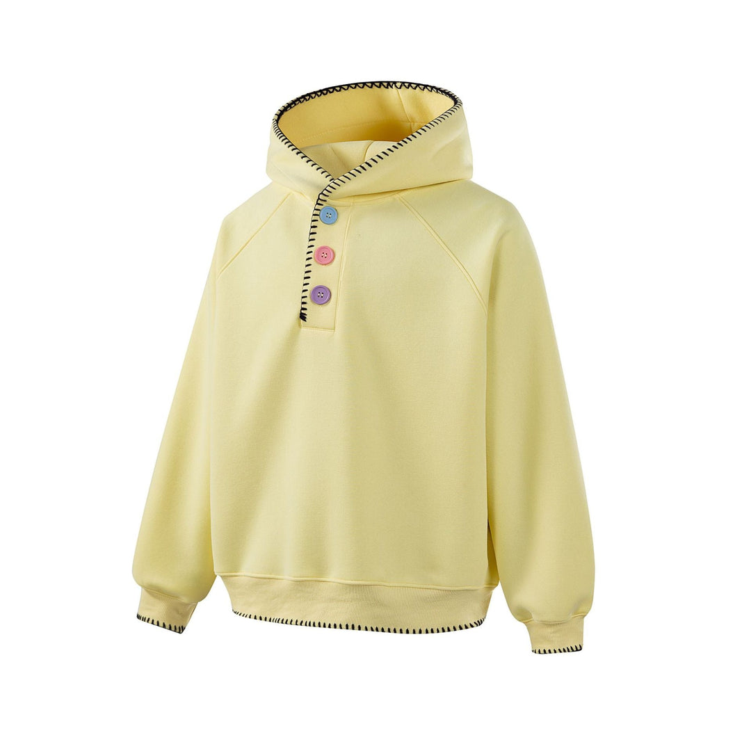 Damen Kapuzenpullover mit halber Knopfleiste, dekorativer Sattelnaht und Oversize-Schnitt Nord Taschen