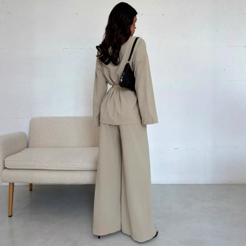 Damen Eleganter Wickel-Jumpsuit mit weitem Palazzo-Bein Nord Taschen